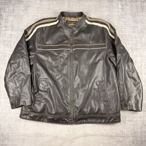 Vintage Arizona Jean Jacket 2XL Black Company Striped Cafe Racer Faux Leather
